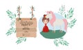 Princess with unicorn and label wooden invitation card