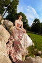 Princess in an vintage dress in nature Royalty Free Stock Photo