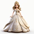 3d Disney Princess In Dark White And Light Gold Style