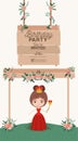 Princess with wooden label invitation card Royalty Free Stock Photo