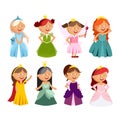 Princesses vector set cute collection of beautiful characters.