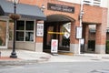 Parking garage entrance in Princeton, New Jersey. There is a sign on the street in front of the entrance driveway indicating that