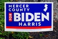 PRINCETON, NJ -31 OCT 2020- View of a Democratic Mercer County for Biden Harris lawn sign during the 2020 election.
