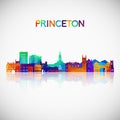 Princeton, NJ skyline silhouette in colorful geometric style.