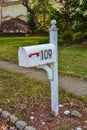 PRINCETON, NJ USA - NOVENBER 12, 2019: Classic mailbox near an apartment building in a suburb of Princeton, New Jersey