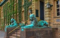 PRINCETON, USA - NOVENBER 12, 2019: The twin tiger statues at the entrance of Nassau Hall on the campus of Princeton Royalty Free Stock Photo