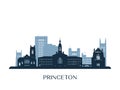 Princeton skyline, monochrome silhouette. Royalty Free Stock Photo