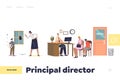 Principal director landing page with school teachers scolding pupils and meeting with parents
