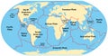 Map of the principal tectonic plates, 16 major pieces of the Earth Royalty Free Stock Photo