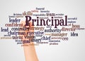 Principal word cloud and hand with marker concept