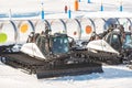 Prinoth Snow Groomers from the Grandvalira ski resort in El Tarter Andorra in time of COVID19 in winter 2021