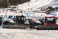 Prinoth Snow Groomers from the Grandvalira ski resort in El Tarter Andorra in time of COVID19 in winter 2021