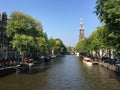 Prinsengracht with the Westertoren Royalty Free Stock Photo