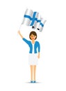 Finland flag waving woman
