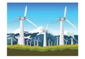 Windmill landscape mountain sky illustration