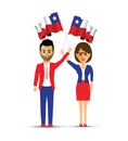 Chile flag waving man and woman Royalty Free Stock Photo
