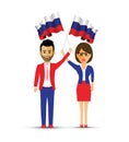 Russia flag waving man and woman Royalty Free Stock Photo