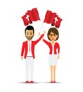 Switzerland flag waving man and woman Royalty Free Stock Photo