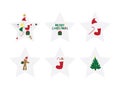 Set of 6 star shape Christmas cards. Merry Christmas card with vector illustrations. Christmas ornaments. gift tags Royalty Free Stock Photo