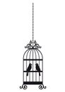 Bird in the cage silhouette isolated on white background Royalty Free Stock Photo