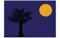 Midnight moon with tree silhouette