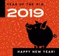 2019 year of the pig design with happy little pig standing.