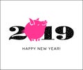 2019 year of the pig with cute little pig