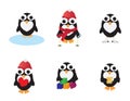 Set of Cute penguins different activities