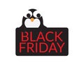 Cute Penguin behind a Black sign with Red BLACK FRIDAY text