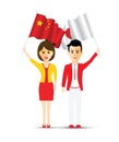 China and Japan waving couple Royalty Free Stock Photo