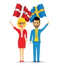 Sweden and Norway flag waving couple Royalty Free Stock Photo
