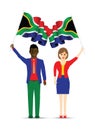 South Africa flag waving man and woman Royalty Free Stock Photo