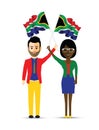 South Africa flag waving man and woman Royalty Free Stock Photo