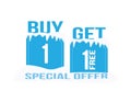 Winter sale special offer icon. Buy one get one free, ice cubes and snow Royalty Free Stock Photo