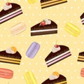 Cake and macarons seamless pattern