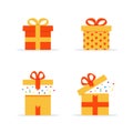 Gift Boxes Set of Different Present Boxes in Yellow Box With Red Ribbon Vector Illustration Icon