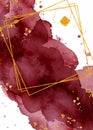 Watercolor abstract background, hand drawn watercolour burgundy and gold texture Royalty Free Stock Photo