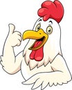 Cartoon happy rooster with showing thumbs up