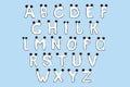 Hand drawn cute english alphabet with cartoon bear ears