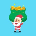 Vector cartoon christmas santa claus carrying big money bag Royalty Free Stock Photo