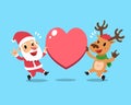Vector cartoon christmas santa claus and reindeer with big heart sign Royalty Free Stock Photo