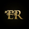 Gold Luxury Floral Crests ER Letter Logo