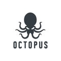 Template for logos, labels and emblems with white silhouette of octopus. Vector illustration.