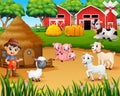 Farmer and farm animal in the farmyard