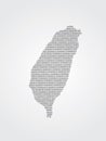Taiwan vector map illustration using binary codes on white background to mean advancement of digital technology