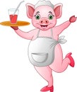 Cartoon happy pig waiter Royalty Free Stock Photo