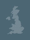 United Kingdom or UK vector map using white binary digits on dark background to mean digital country and the advancement