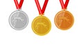 High jump complete shinny medals set gold siver and bronze in flat style