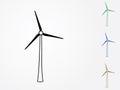 A set of colorful modern windmills vector to generate electricity from wind in white background for renewable energy industry illu