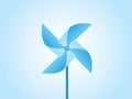 Blue pinwheel made with paper vector illustration on light background for childhood play